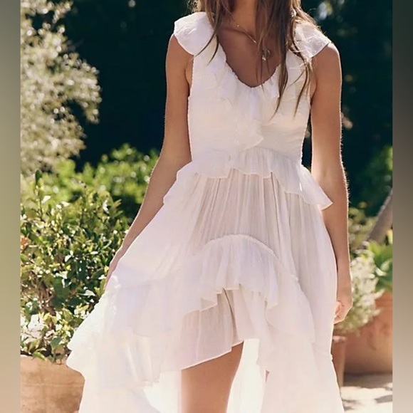 Free People Sunsational Midi Elegant White Ruffled Dress Large Nwt - Picture 11 of 15